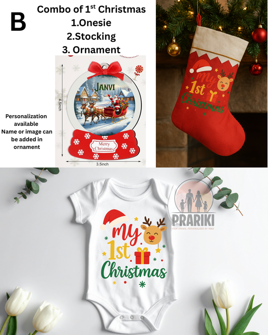 My First Christmas Combo- Personalized 3- pieces set