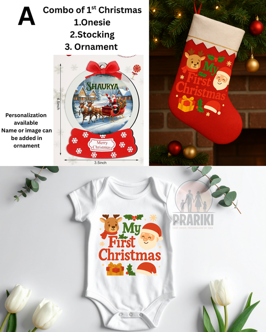 My First Christmas Combo- Personalized 3- pieces set