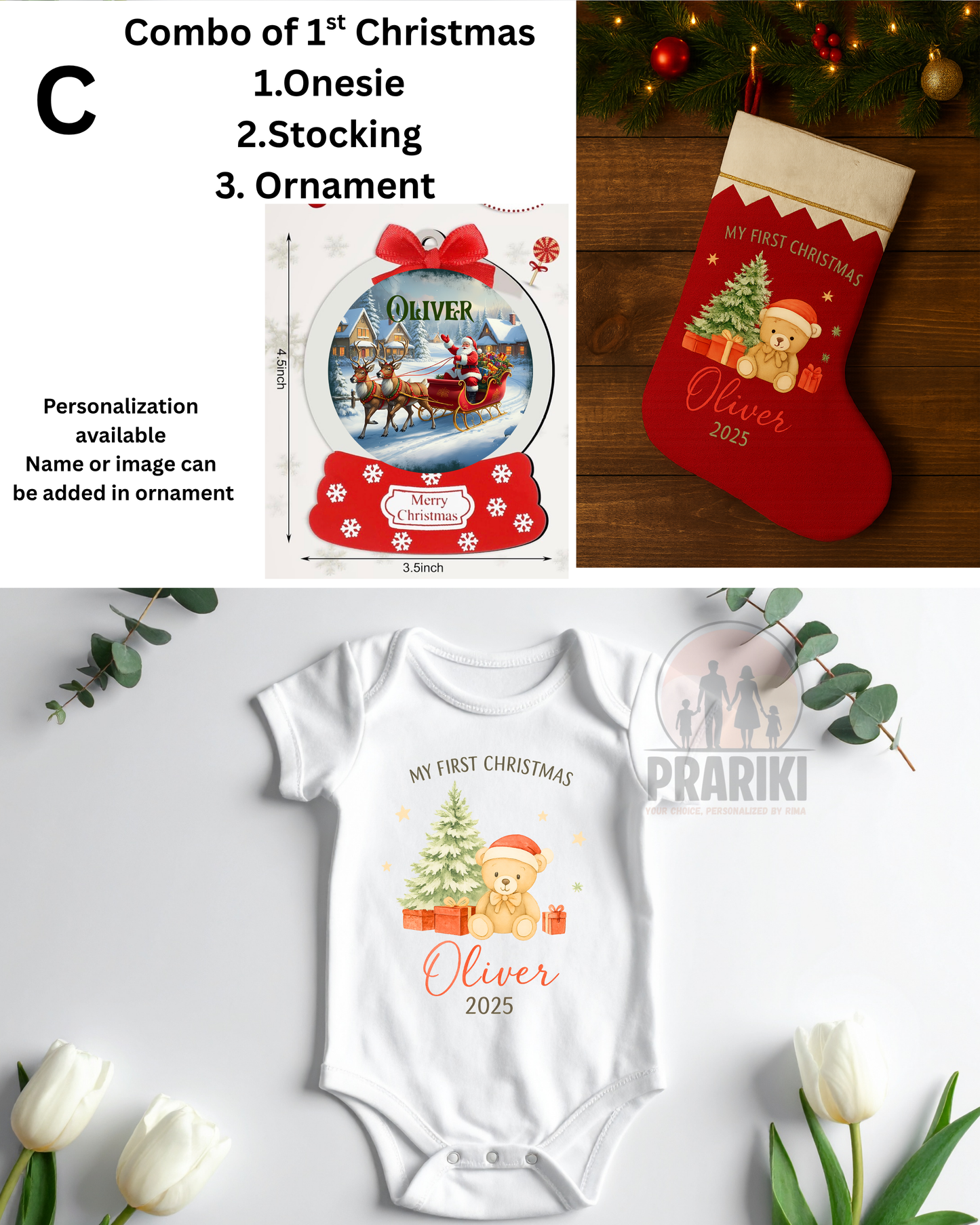 My First Christmas Combo- Personalized 3- pieces set